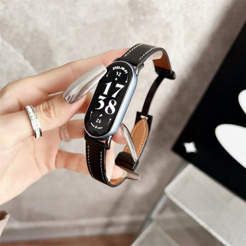 

Модный кожаный ремешок для часов Xiaomi Mi Band 9, сменный браслет Miband 8 NFC Correa SmartAccessories, ремешок на запястье xiaomi band 8/9 чёрный