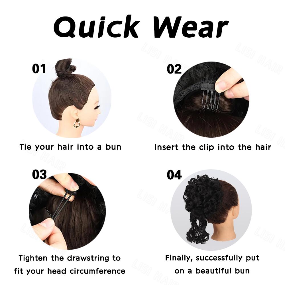 XINRAN Synthetic Messy Bun Short Curly Ponytail Extension Elastic Drawstring Loose Big Curly Clip In Hair Pieces For Women Daily Wear