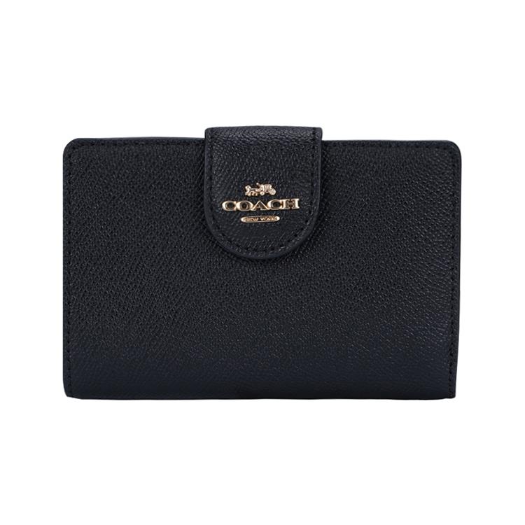 COACH Corner Zip Leather Card Holder, Wallet Medium Women's Black 6390-IMBLK