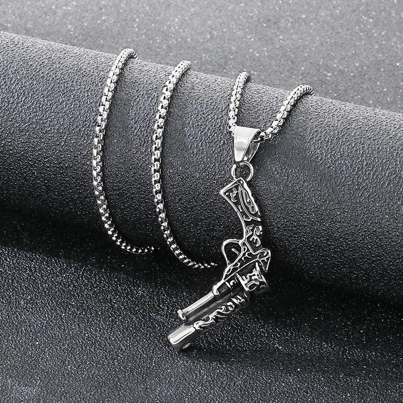 

2025 Fashion Necklace Niche Trend Retro Pistol Men s Pendant Jewelry Gift 60CM серебряный