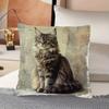 2D Flat- Vintage Rustic Maine Coon Cat Throw Pillow Cover Decorative Square Cushion Case For Sofa Bedroom Living Room