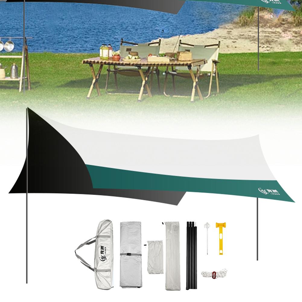 

4.4x4.4m Camping Tarp With Support Pole Ground Pegs Anti-Wind Ropes Tent Tarp Hammock Tarp for Outdoor Camping Backyard Picnics