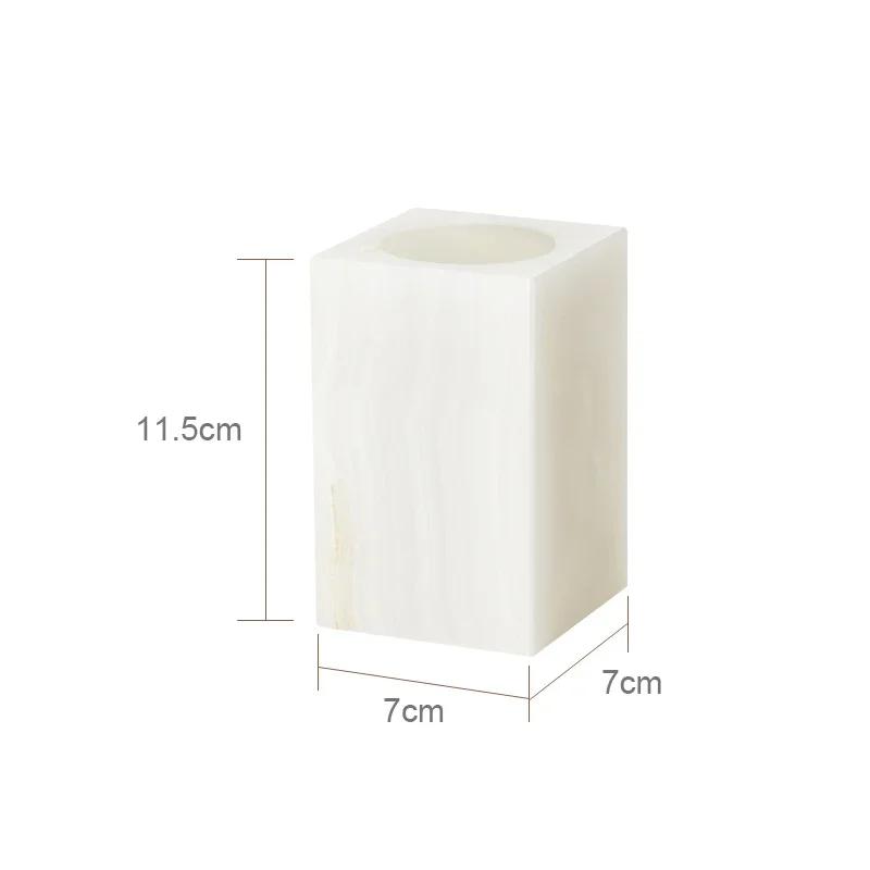 White Onyx Natural Marble Bathroom Accessories Luxury Soap Dispenser Cotton Swabs Container Reed diffuser Tray Bathroom Set