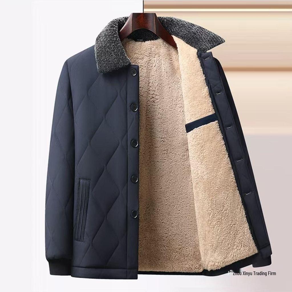 Men's Winter Thickened Lapel Jacket - Plus Velvet, Warm, Loose Fit for Middle-aged & Elderly