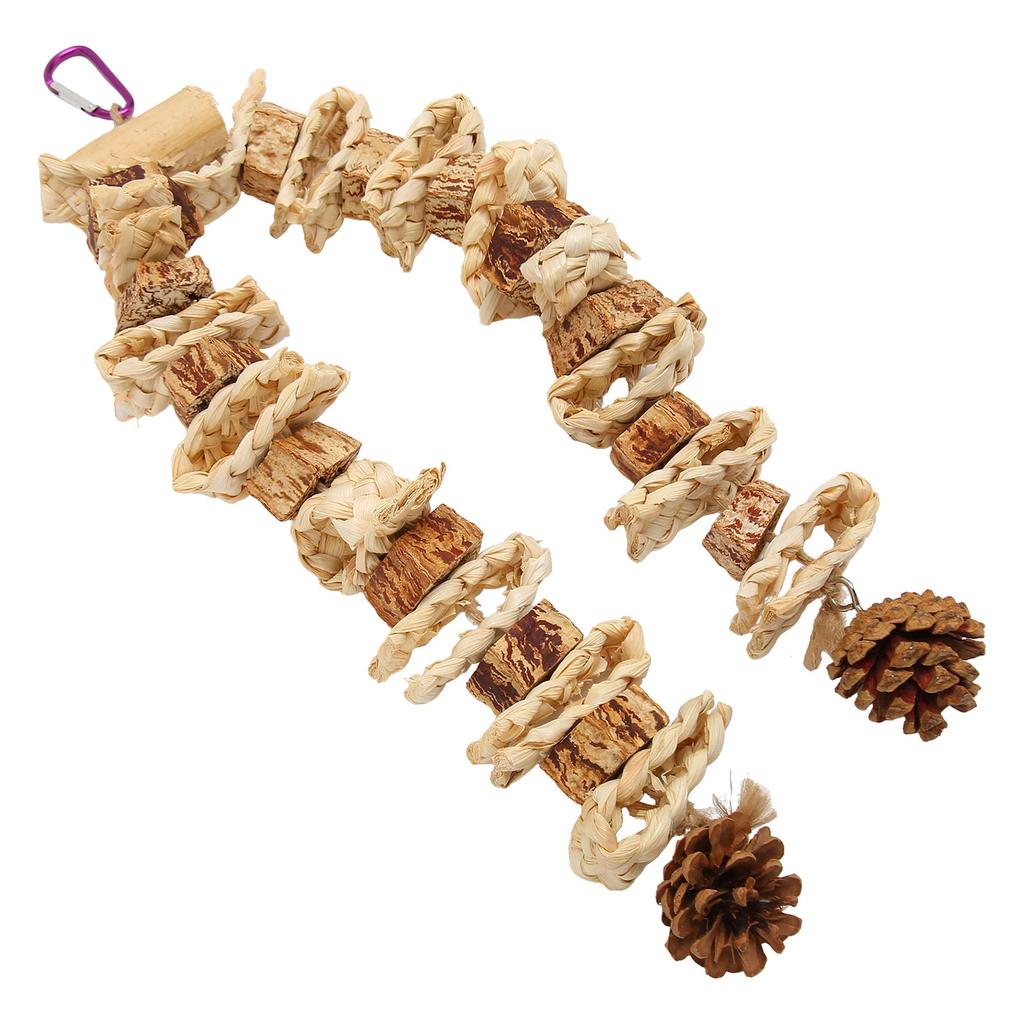 Parrot Chewing Toy Beak Grinding Safe Log Nut Pine Cone Corn Leaf Hanging Bird Cage Toys for Medium