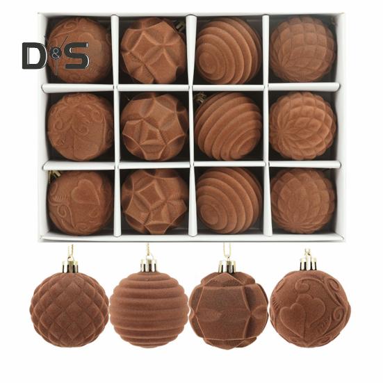 12 ks sametové vánoční koule 2,36 palcové koule na zavěšení na stromeček nerozbitné vánoční koule na svatbu