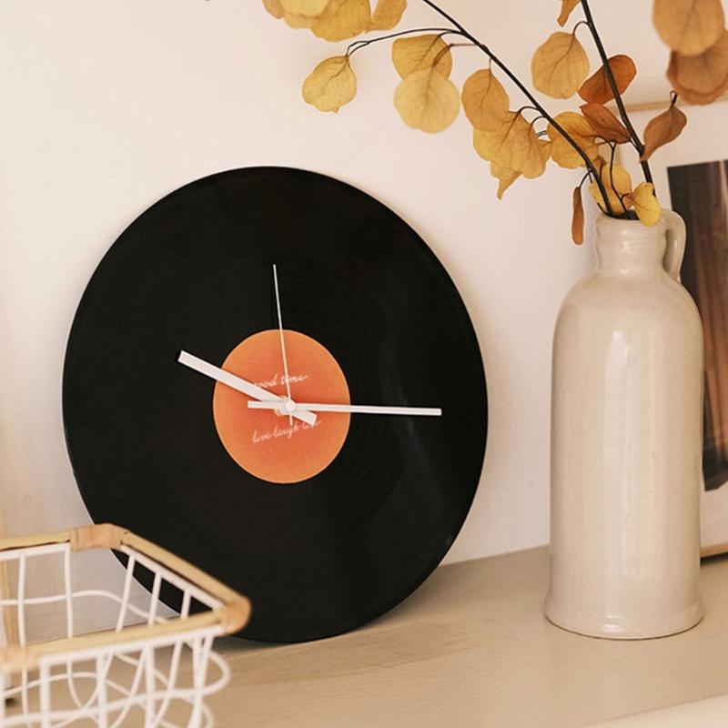 12inch Record Shape Wall Clock Nostalgic Designing With Metal Stand Desk Clocks for Cafe and Loveing  Room Decoration