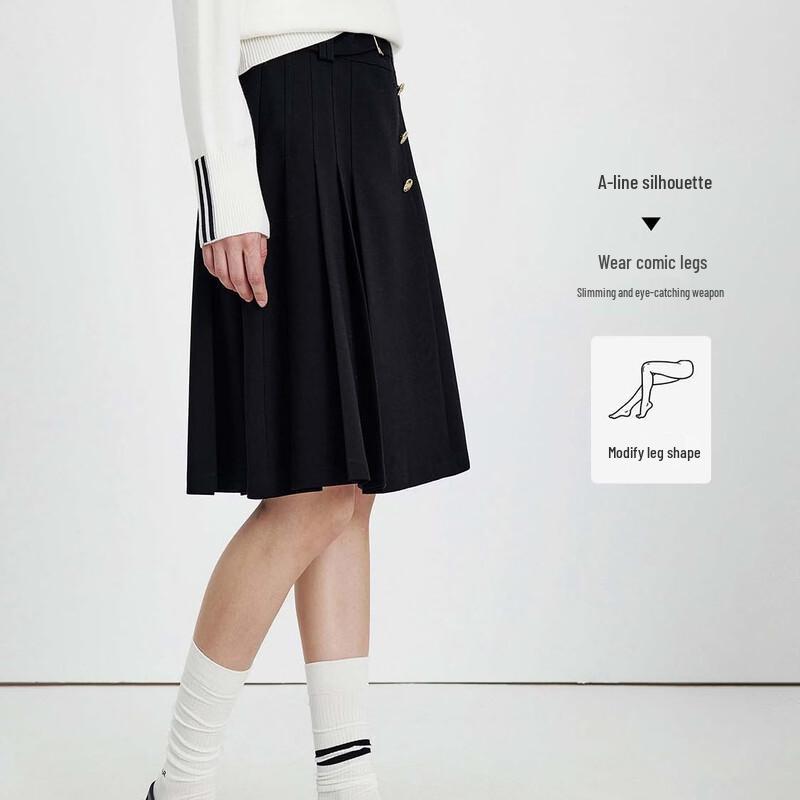 Navigare Women's Spring/Autumn Pleated Skirt with Metal Buckle
