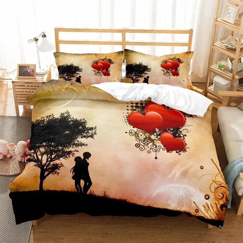 3D Love Heart Romantic Theme Valentine's Day Bedding Set Boys Girls Twin Queen Size Duvet Cover Pillowcase Bed Kids Adult