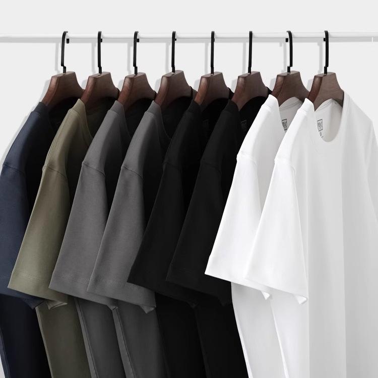Men's Premium 240G Heavy Solid White T-Shirt, Mercerized Xinjiang Cotton, Short-Sleeve, Round Neck, Summer Wear