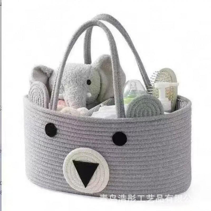 Cesta Organizadora de Pañales para Bebé con Asa de Cuerda de Algodón - Contenedor de Almacenamiento Juguetes Ropa de Guardería Diseño Minimalista