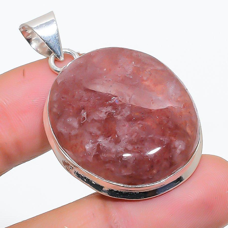 

Strawberry Quartz Gemstone 925 Solid Sterling Silver Jewelry Pendant 1.77 SU-10265