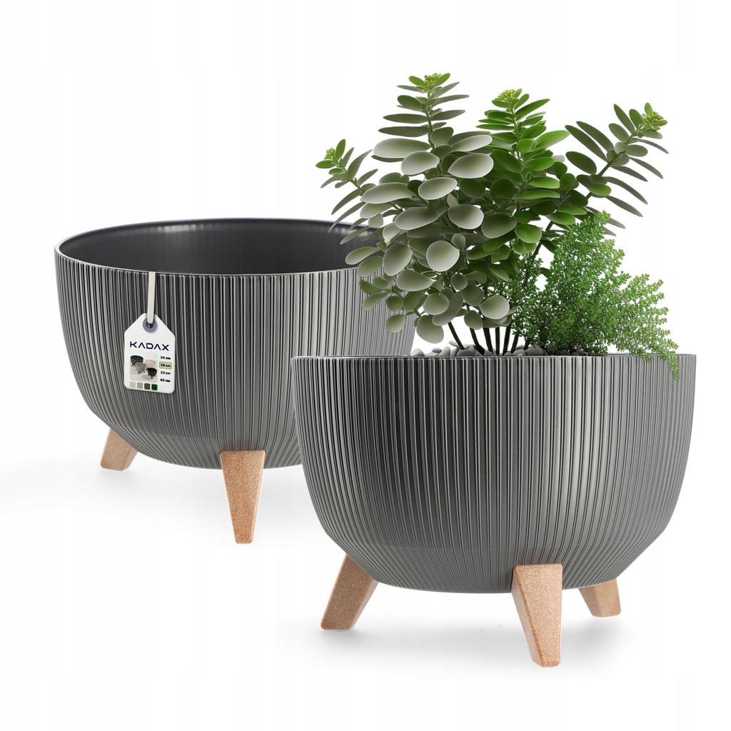 KADAX Blumentopf Übertopf mit Füßen Einsatz Pflanzgefäß 24cm Beige Schale Rund