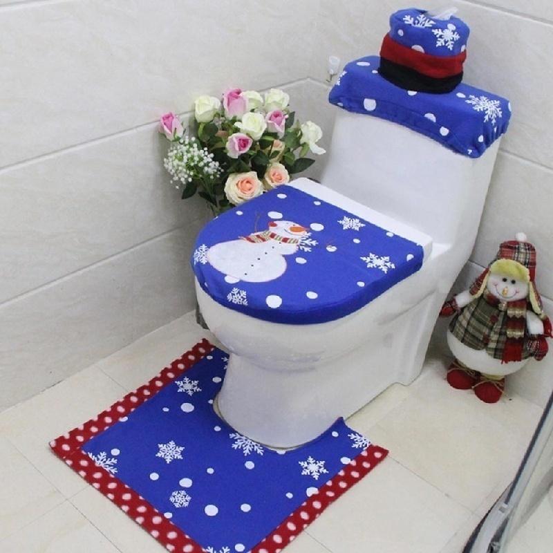 New 3PCS A Set Christmas Soft Toilet Cover Snowman Thickened Seat Lid Pad