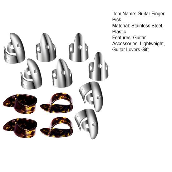 10Pcs Picks Steel Finger Set Stainless Guitar Finger Picks Plastic Thumb Picks