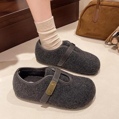 All-inclusive Gray Women's Shoes Autumn and Winter New One-pedal Lazy Shoes Velvet Boken Cotton Shoes