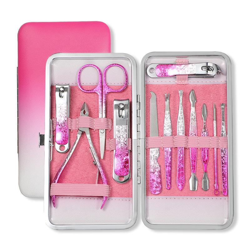 18-Piece Stainless Steel Manicure Set with Gradient Glitter Handles - Nail Clippers, Cuticle Pusher, Beauty Care Tools.
