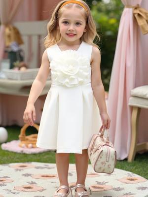 Girls 3D Big Flower Sleeveless Princess Dress For Kids