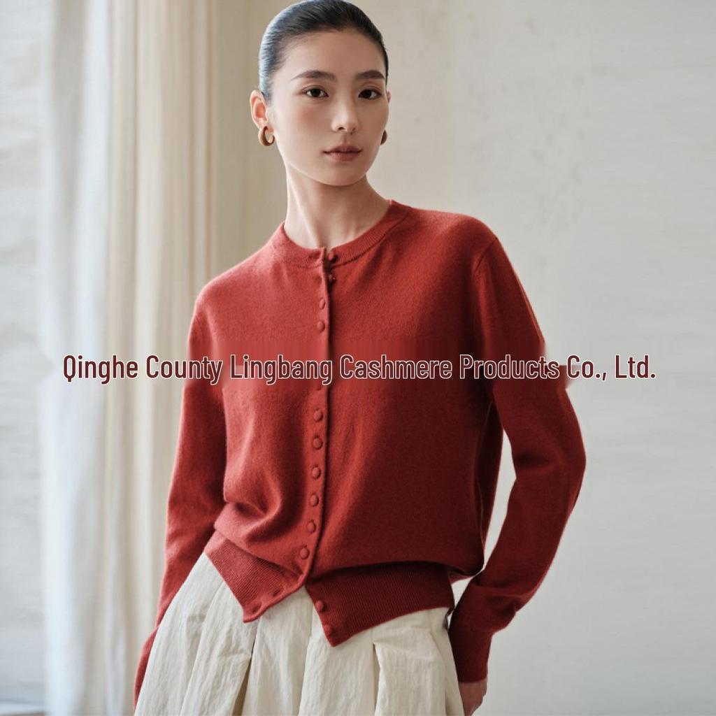 2026 Women's Pure Cashmere Round Neck Cardigan - Single-Breasted Knit Sweater Coat