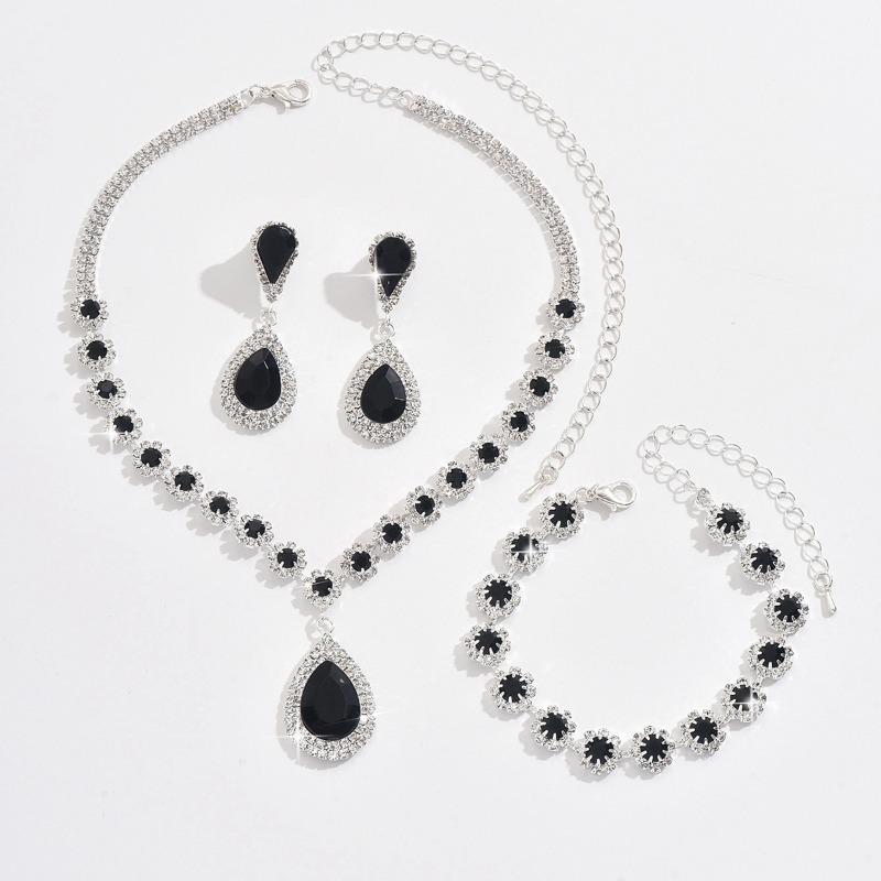 Large Waterdrop Crystal Necklace, Earrings and Bracelet Set - A Three-piece Jewelry Collection