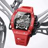 Automatic Skeleton Watch Mens Waterproof Luminous Tonneau Mechanical Wrist Watch Silicone Band