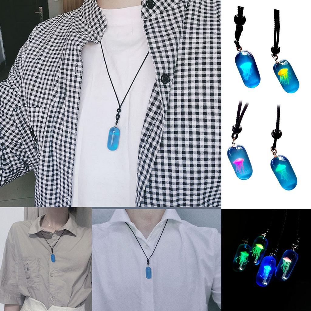 Fashion Jellyfish Necklace Luminous Resin Pendant Necklace Gift for Women Men