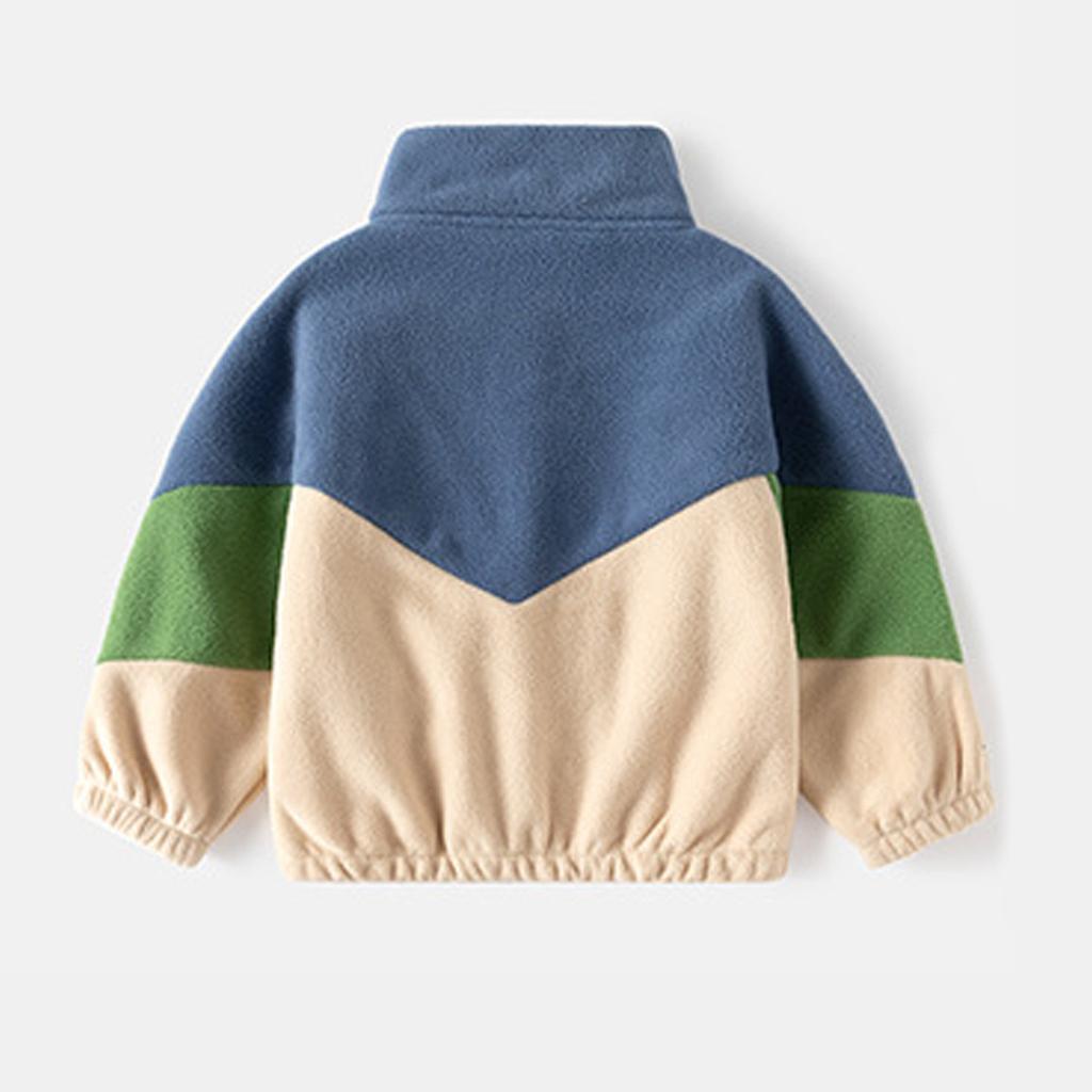 White Stand Collar Autumn Winter Fashion Warm Kids Coat Soft Loose Polyester Material Boys' Color Block Fleece Jacket