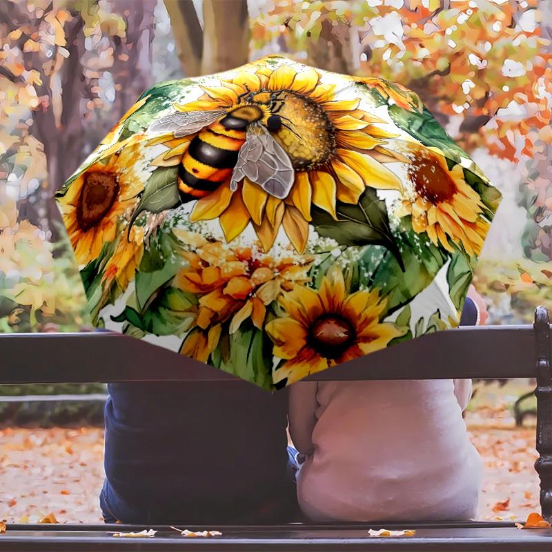 Beautiful Sunflowers Van Gogh Printed Umbrella Windproof Folding Umbrella Portable Sun and Rain Umbrella Suitable for Gifting