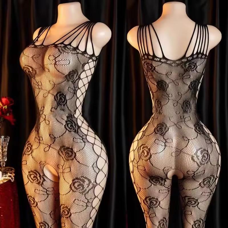 Open Crotch Babydolls Women Sexy Adult Fishnet Mesh Body Stockings Lingerie Catsuit Transparent Erotic Clothing Bodysuits