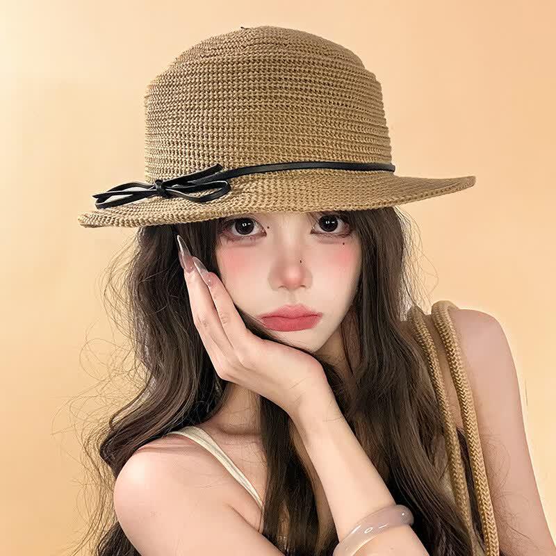 French Bow Straw Bucket Sun Hat