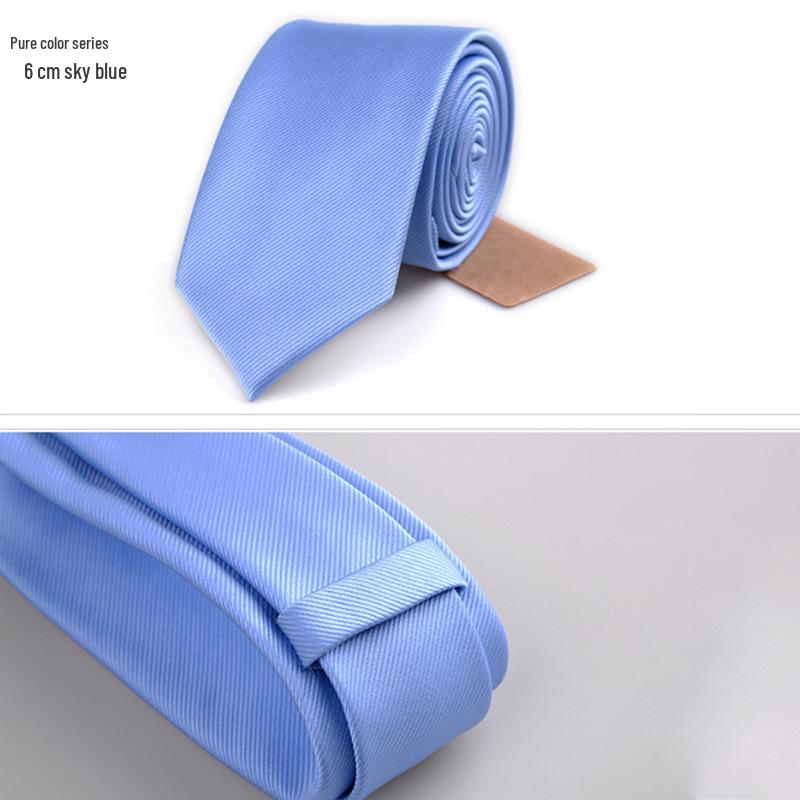 Czarny krawat męski formalny 6 cm w stylu koreańskim - Modny casualowy jednolity kolor poliester jedwab świąteczny biały krawat