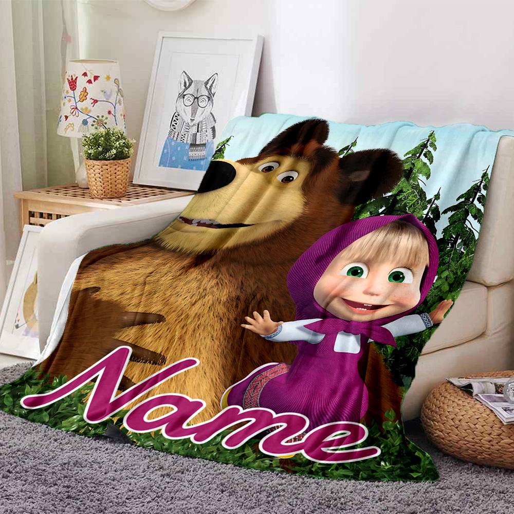 Custom Name Forest Friends Adventure flannel Blanket for Super Soft Cute Comfort Blanket for Travel Bedding Couch Sofa Blanket