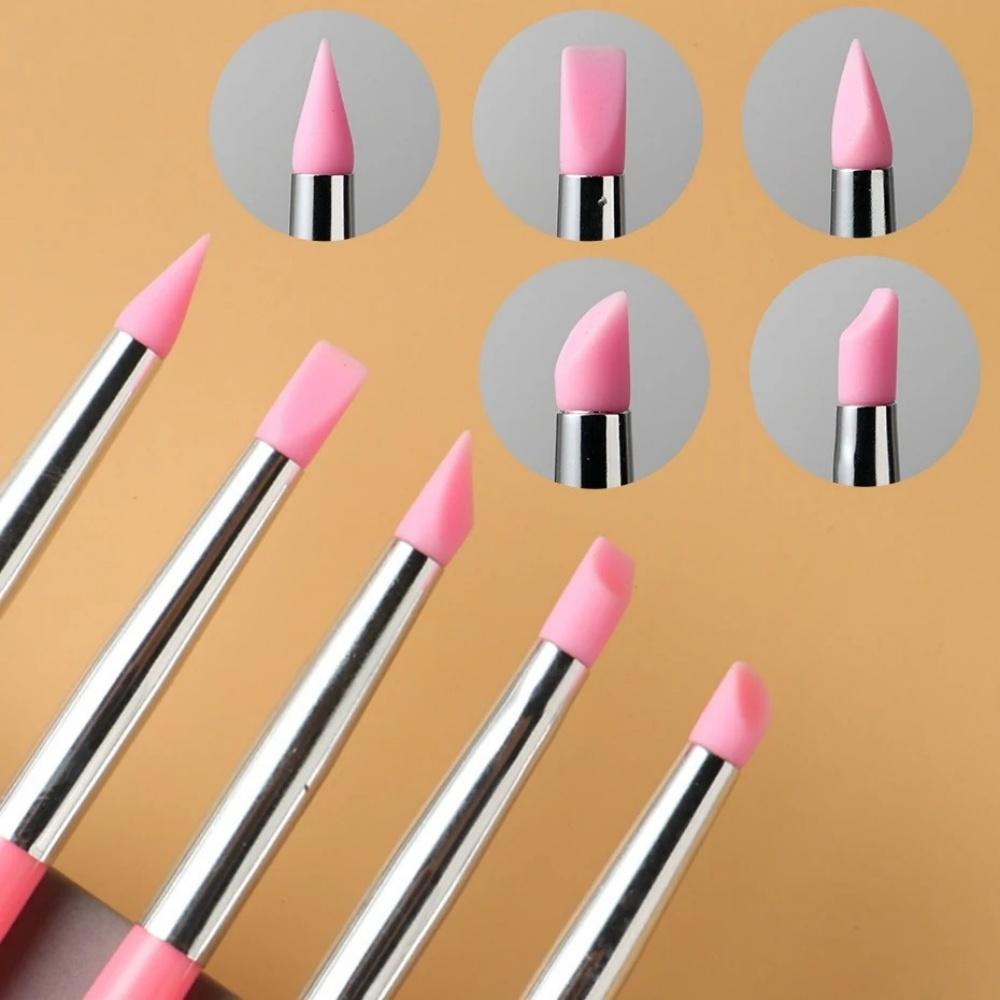 5Pcs/Set Silicone Nail Art Pen Brush 3D Image Carving Emboss Shaping Pen Brush UV Gel Polish Tip Professional DIY Manicure Tools
