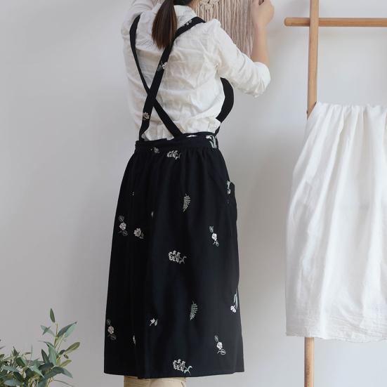 Yousheng Cross Back Cooking Apron Breathable Retro Cotton Embroidered Bib Apron for Home