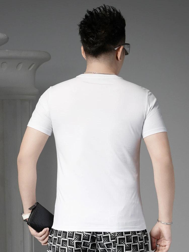 Ozhouzhan Beads Print Fashion Brand Short sleeve T-shirt Men 2025 New Mercerized Cotton Men's Top Summer T-shirt