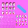 24pcs Short Square Press On Nails, Fake Nails,Full Cover Stripe Design False Nails For Women And Girls Including Nail File And Jelly Glue