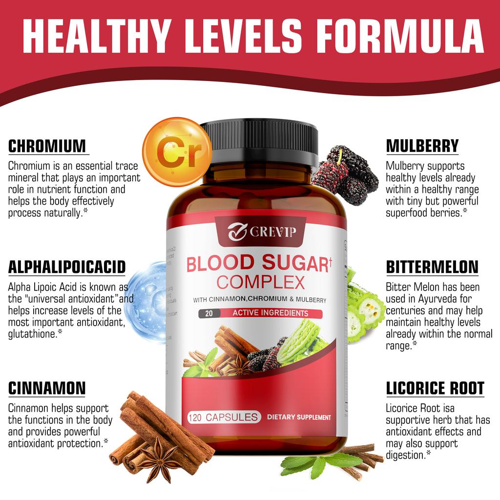 GREVIP Cinnamon, Chromium, and Mulberry Leaf Extract Supplement – 20 Active Ingredients – Supports Glucose Metabolism Health