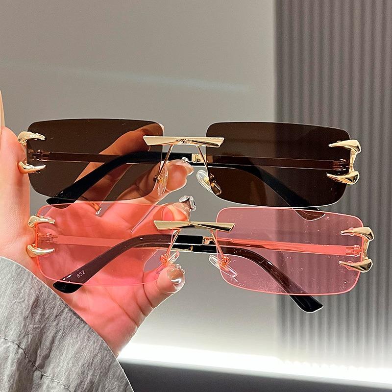 Lunettes de soleil à bord coupé sans monture femmes hommes style rétro européen américain protection UV unisexe mode