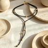 Vintage Black Rope Bow Tie Pendant Necklace For Women Elegant Metal Beaded Long Adjustable Necklace Jewelry Accessories