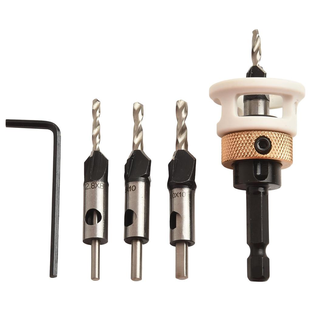 Woodworking Countersink Drill Bits Set with Hexagonal Shank and Depth Stop