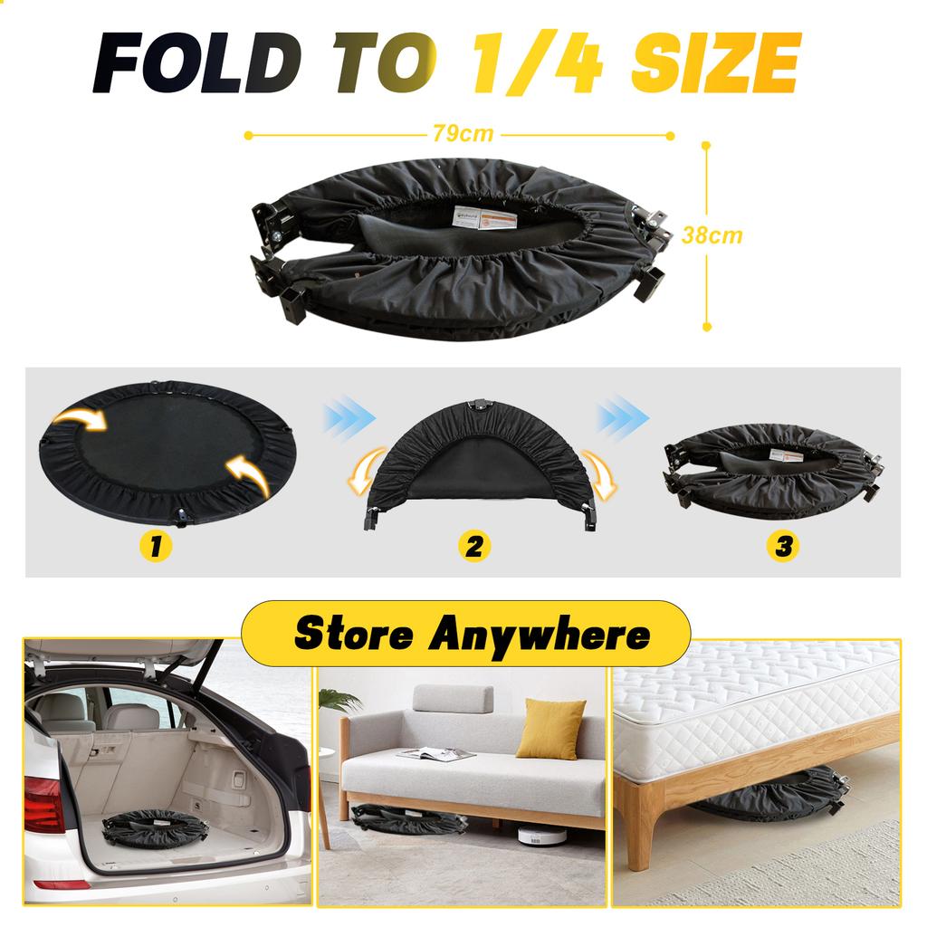 101cm Faltbares Trampolin mit Griff – Premium Elastisch – Schwarz