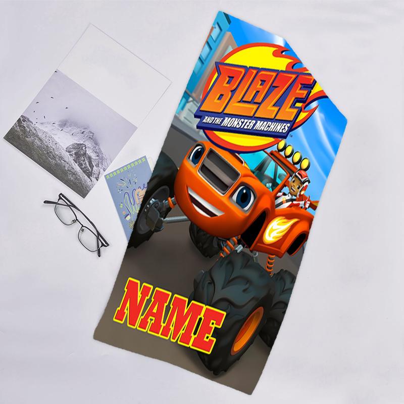 1pc Blaze and the Monster Machines2 Beach Towel with Custom Name, Beach/Swimming/Bath/Picnic/Camping Towel, Suitable for Seaside Beaches