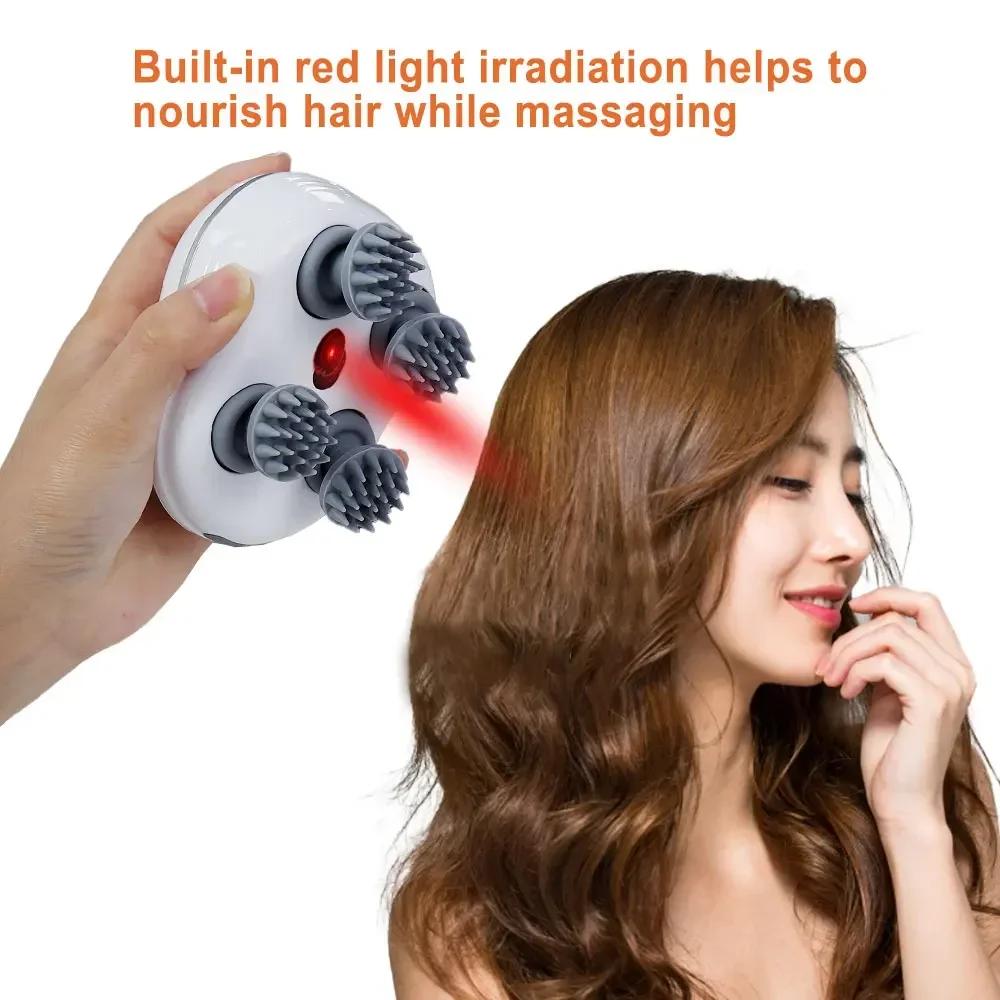 Infrared Scalp Massager With 4 Kneading Massage Heads Head Body Massager For Hair Growth Stress Relax Red Light Nourishes Hair