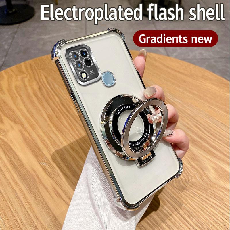 For Infinix Hot 10s Case Hot 10T Cover Hot 10s NFC Luxury Plating Shockproof Magnetic Bracket Magsafe Clear With Holder Stand