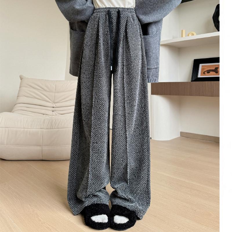 

Широкие брюки из шенилла со средней линией для женского осенне-зимнего нового стиля, ленивого стиля, с высокой посадкой, драпирующиеся прямые брюки, твиловые брюки с плюшевой подкладкой XL
