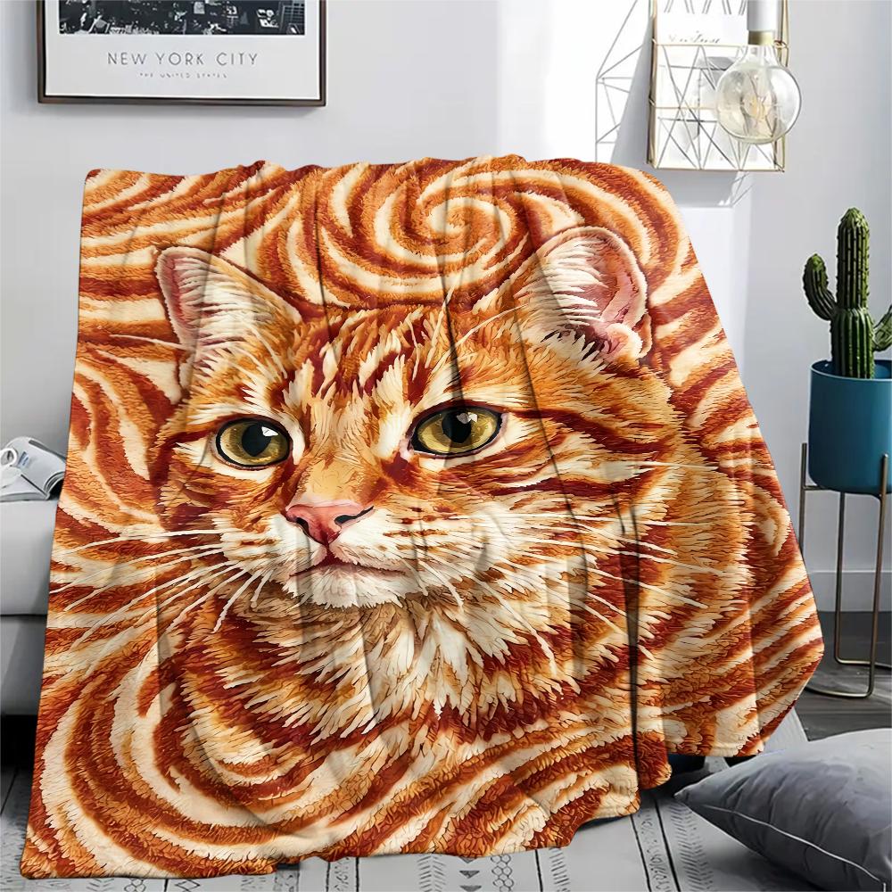 Felt Cat, Kitten, Puppy, Fox Print Flannel Blanket,High Quality Comfortable for All Seasons,Home Decor,Warmth and Comfort,Perfect for Christmas Gifts