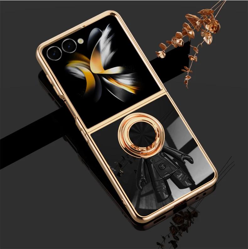 Electroplating 6D Astronaut Plastic Phone Case for Samsung Galaxy Z Flip 7 FE 6 5 4 3 Flip7Magnetic Ring Holder Shockproof Cover