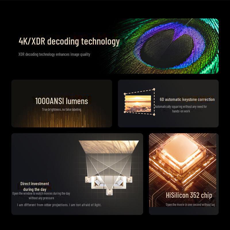 2024 Auto-Focus 4K Ultra-Clear Projector for Home Theater and Bedroom