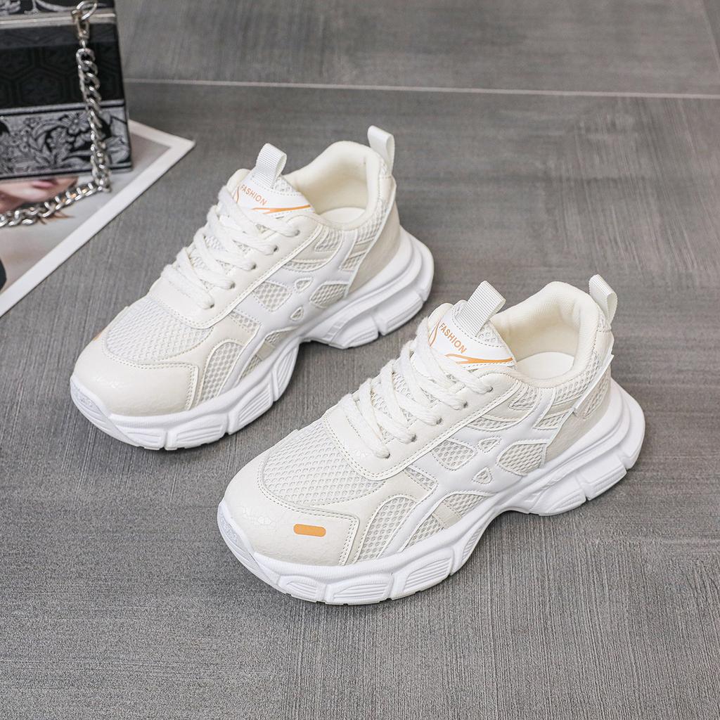 Leather Trend Fried Street Breathable Hollow Dad Shoes Women 2025 New Summer Sweet Cool Thick-soled Mesh Versatile Sports Shoes