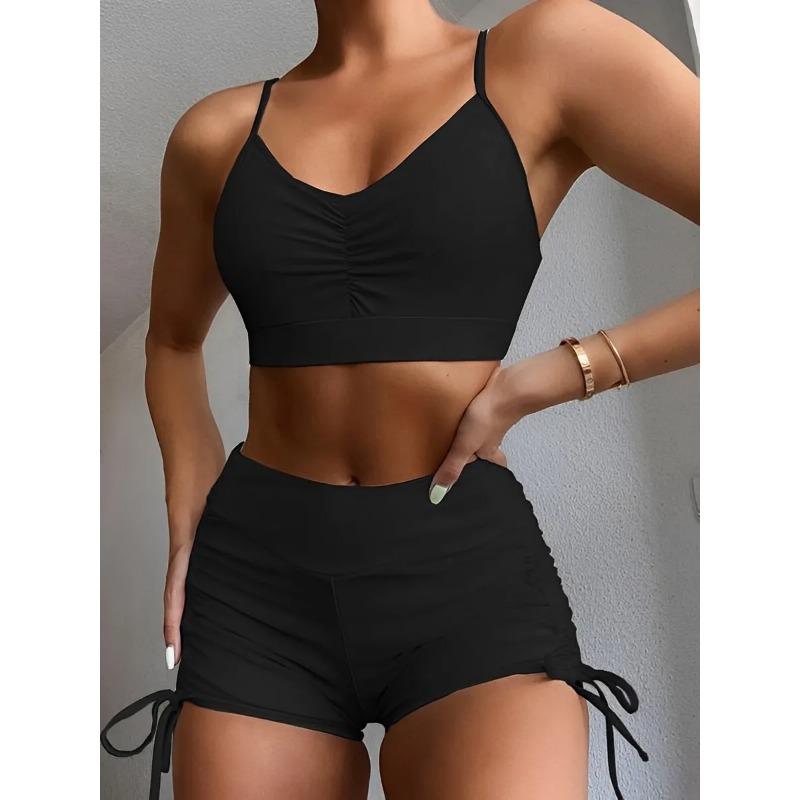 Drawstring Front Shorts Bikinis 2025 High Waist Swimsuit Women Swimwear Female Bathers Bathing Swimming Swim Suit Beachwear